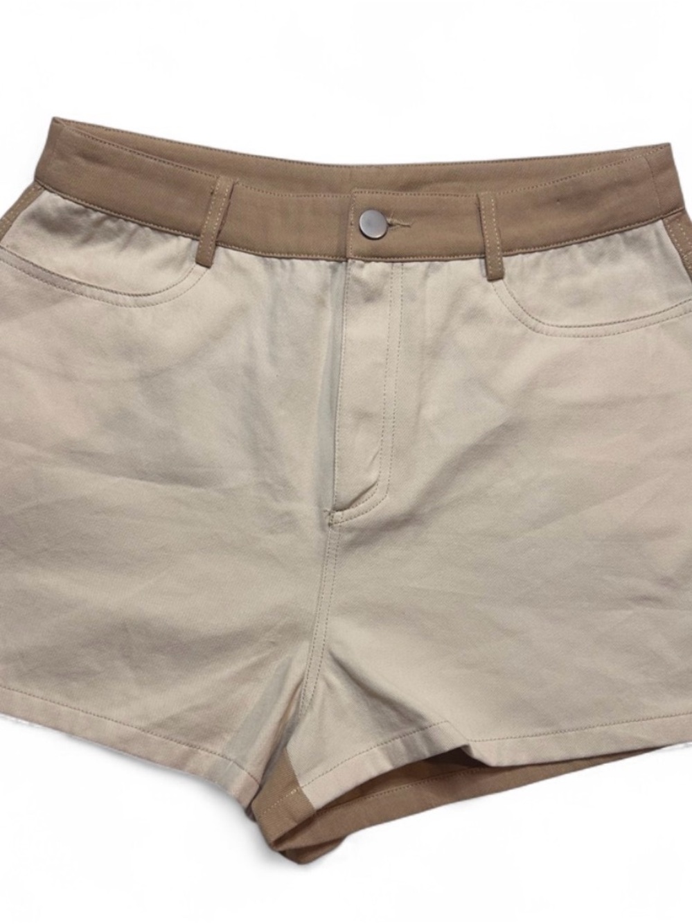 Le Lis Cream and Brown High-Waist Contrast Trim Shorts